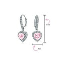 thumbnail image 4 of Bling Jewelry Bridal Anniversary Wedding Romantic Red Pink Clear 4CT AAA CZ Halo Heart Shaped Cubic Zirconia Dangle Leverback Earrings For Women Girlfriend Invisible Cut Rhodium Plated, 4 of 5