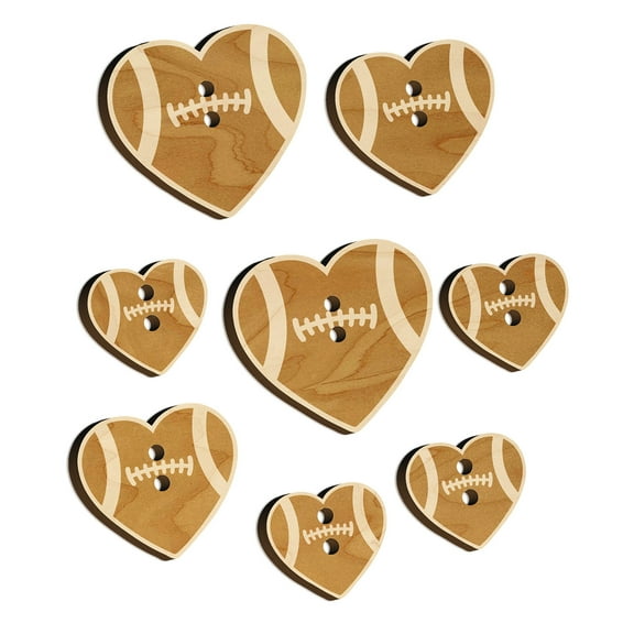 Heart Shaped Football Sports Wood Buttons for Crochet Knitting Sewing DIY Craft - 1.00 Inch Medium (7pcs)
