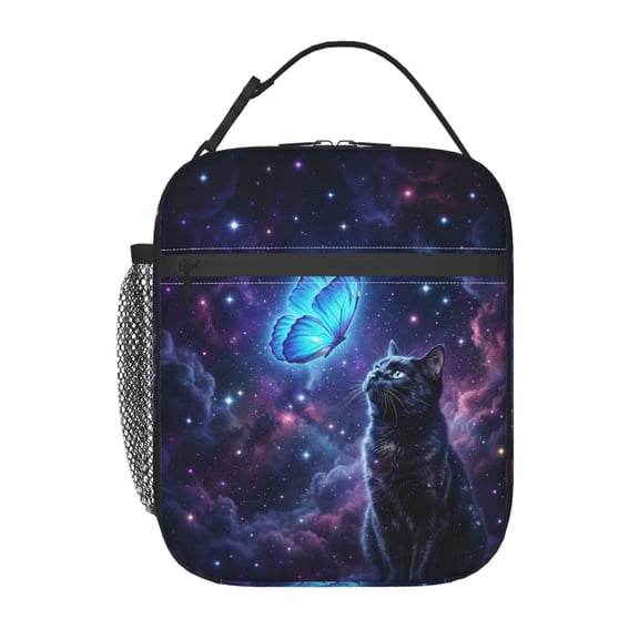 Black Cat Lunch Bag Mystic Cat Design Insulated Leakproof Thermal Lunch Bag With Buckle Handle Reusable Lunch Box For Work Office Women Men