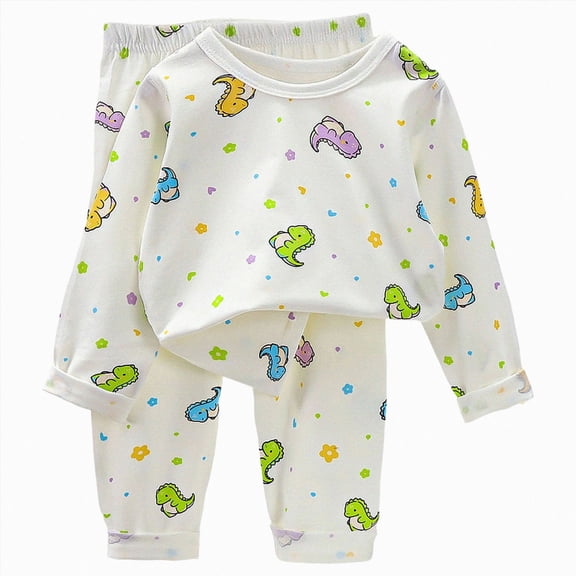 felwors Toddler Boy Pajamas Set Toddler Boys' Pajamas - Long Sleeve & Pants Set with Fun Patterns(Beige,5-6 Years)