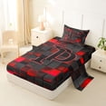 thumbnail image 2 of Erosebridal Teens Black Red Geometric Grid Twin Sheet Sets 3pcs,P Personalized Initial Bedding For Boys Girls, 2 of 5