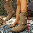 thumbnail image 6 of Suede Riding Boots for Women Round Toe Pull on Wide Calf Cowboy Boots Stacked Heel Mid Calf Booties, 6 of 8