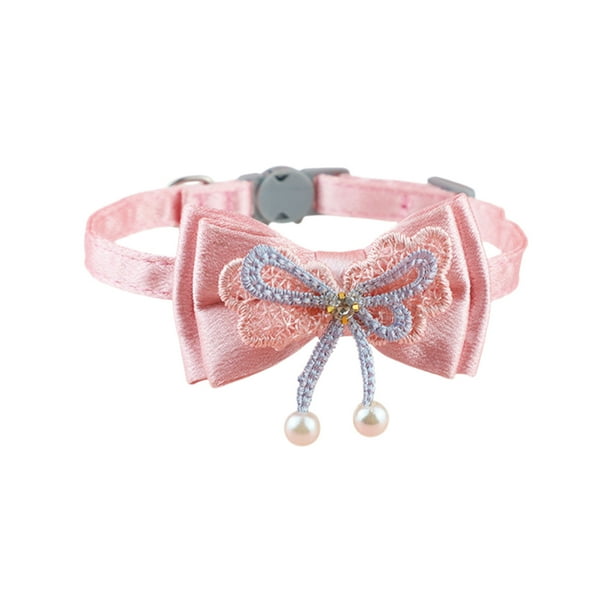 Collar de Gato con Campanas 1 Cuello de Mascota Lindo Perlas de Arco de Encaje Rosa Cuello de Gato de Campana Cuello de Mascota de la Flor Cuello de Gato Suave Ajustable Cuello de Gato Rosa