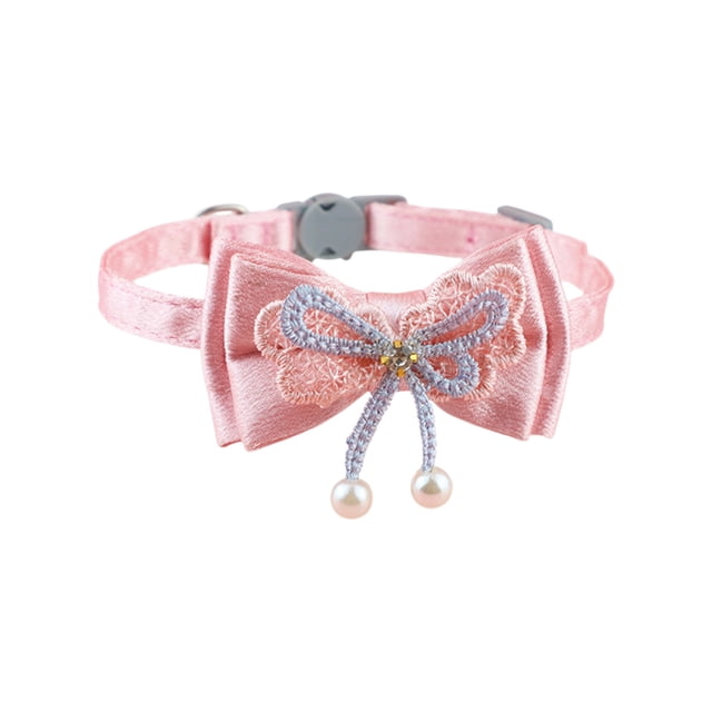 Collar de Gato con Campanas 1 Cuello de Mascota Lindo Perlas de Arco de Encaje Rosa Cuello de Gato de Campana Cuello de Mascota de la Flor Cuello de Gato Suave Ajustable Cuello de Gato Rosa