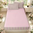 thumbnail image 4 of Manfei Modern Checkered Zipper Full Size Comforter Sets with Fitted Sheet and 2 Pillowcases,Geometric Check Zipper Bedding Set,Purple Yellow,Pink Reversible,4pcs, 4 of 8