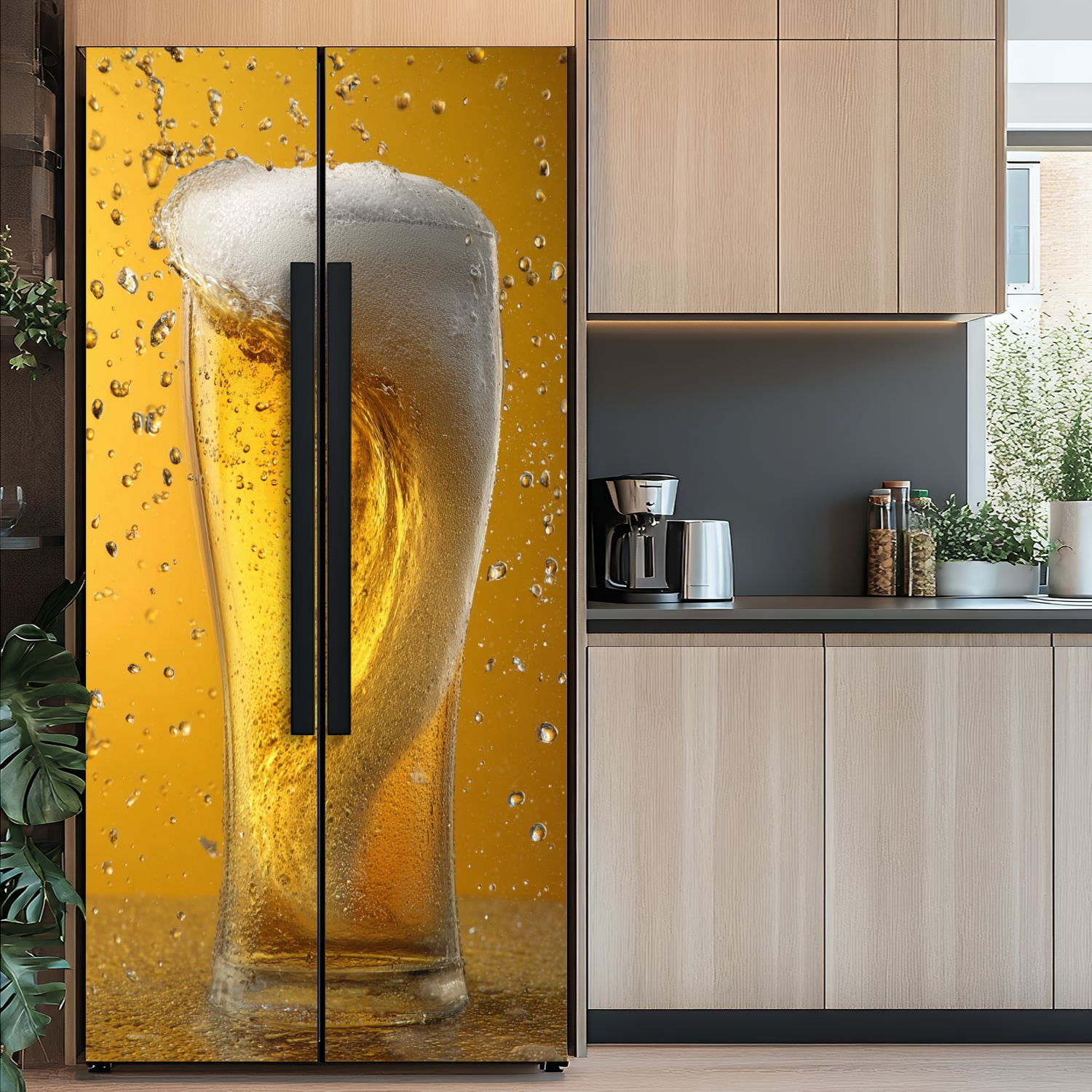 Self Adhesive Vinyl Refrigerator Wrap Set beer Door Mural Removable Fridge Sticker Peel and Stick&nbsp;Full Door Cover Decal Kitchen Bar Decor