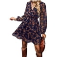 thumbnail image 1 of Vestido de mujer con cuello en V, aspecto envolvente, transparente, mangas largas, estampado floral, vestidos casuales, mini vestido envolvente, 1 of 4