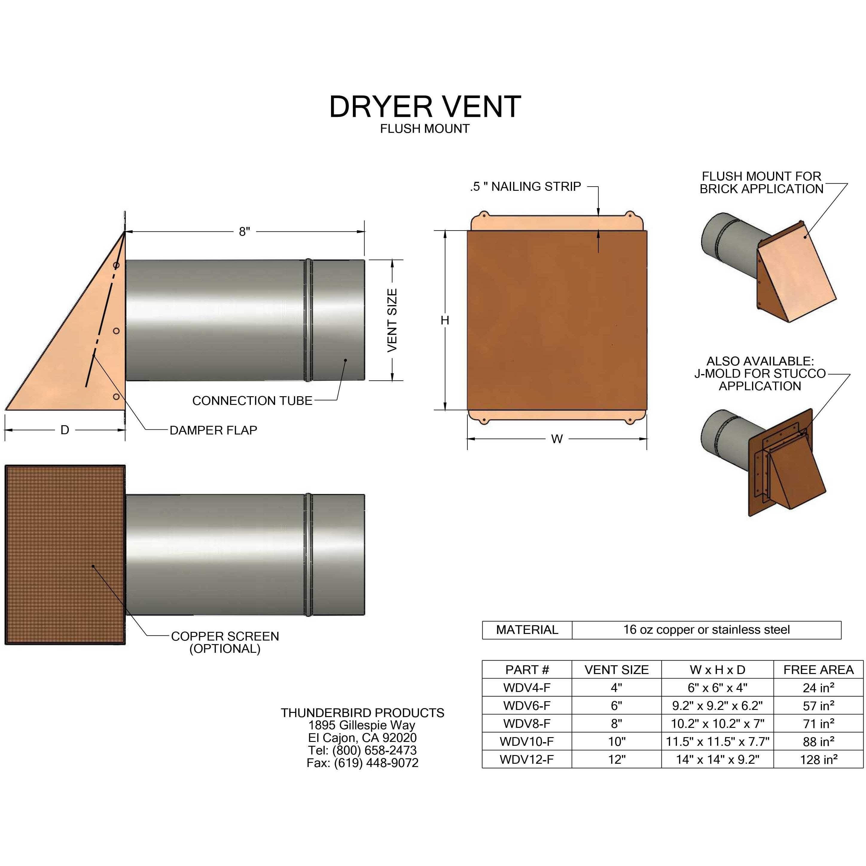 Stainless Steel Dryer Exhaust Vent (4" - 12") Duct Size: 4", Mount Type: Flush, Flapper - Screen: Flapper