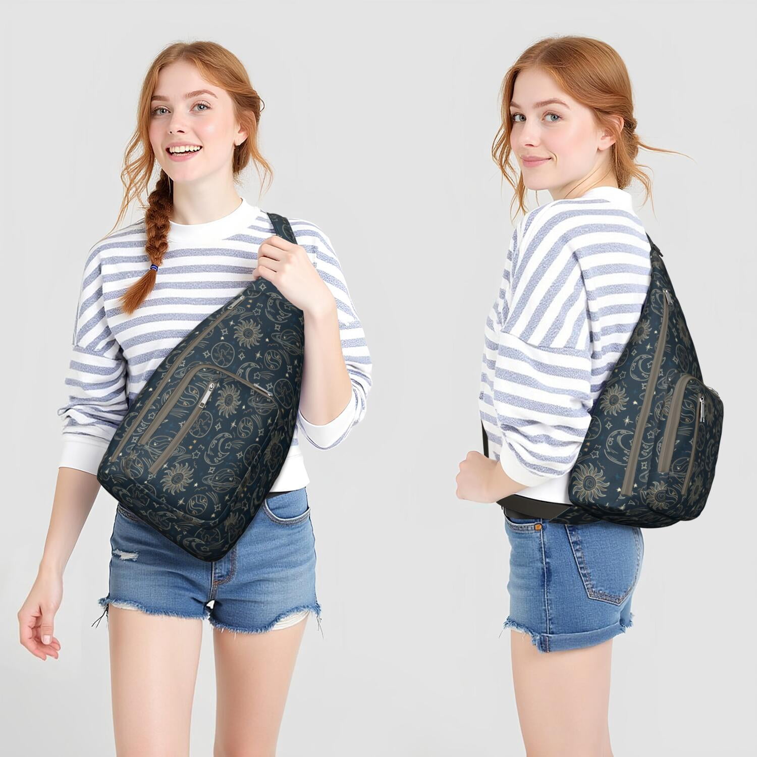 Witchy Sling Bag - Dark Mystical Moon & Stars, Gothic Aesthetic Crossbody Bag, Unisex & Lightweight for Travel