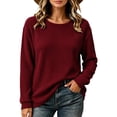 thumbnail image 2 of QIYAGBSA Waffle Knit Sweaters for Women Long Sleeve Crew Neck Solid Loose Relaxed Fit Drop Shoulder Ribbed Cuffs Lightweight Fall Winter Casual Pullover Tops, 2 of 5