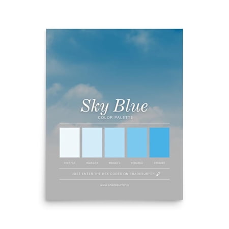 Sky Blue Color Palette Poster, Hex Codes Design, Light Blue Wall Art Print