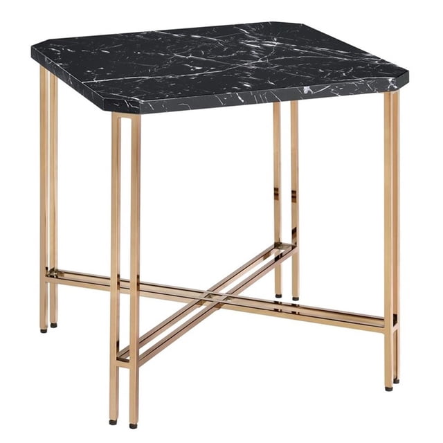 Steve Silver Daxton Table d'Appoint en Faux Marbre Noir et Métal Doré