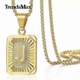 thumbnail image 3 of Collar con colgante de letra inicial AZ de acero inoxidable chapado en oro amarillo y cadena tipo caja, 3 of 5