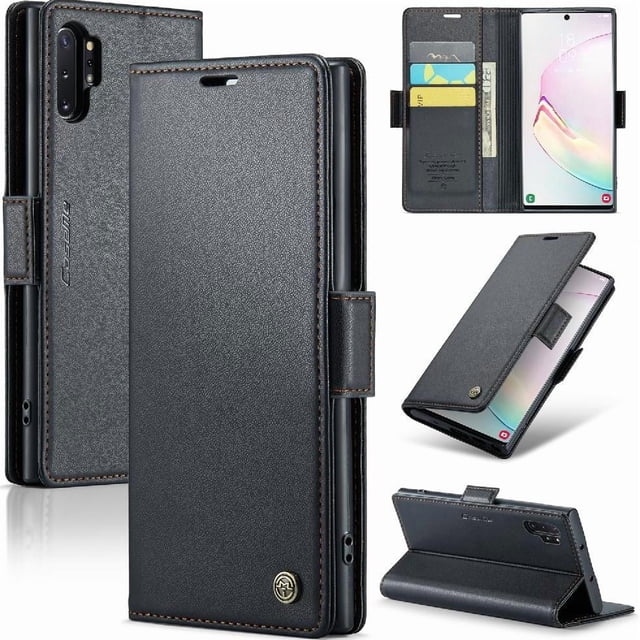Funda tipo cartera Samsung Galaxy Note 10 Plus con cierre magnético, RFID, tarjetero, soporte, carga inalámbrica