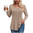 thumbnail image 4 of vigerkar Womens Long Length Sleeve Tops Casual Crew Neck T Shirt Pleated Loose Fit Blouses (Khaki, S), 4 of 7