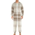 thumbnail image 2 of Brown and Beige Plaids Adult's Hoodie Onesie Jumpsuit One-Piece Pajamas with Zipper Unisex for Holiday M, 2 of 7