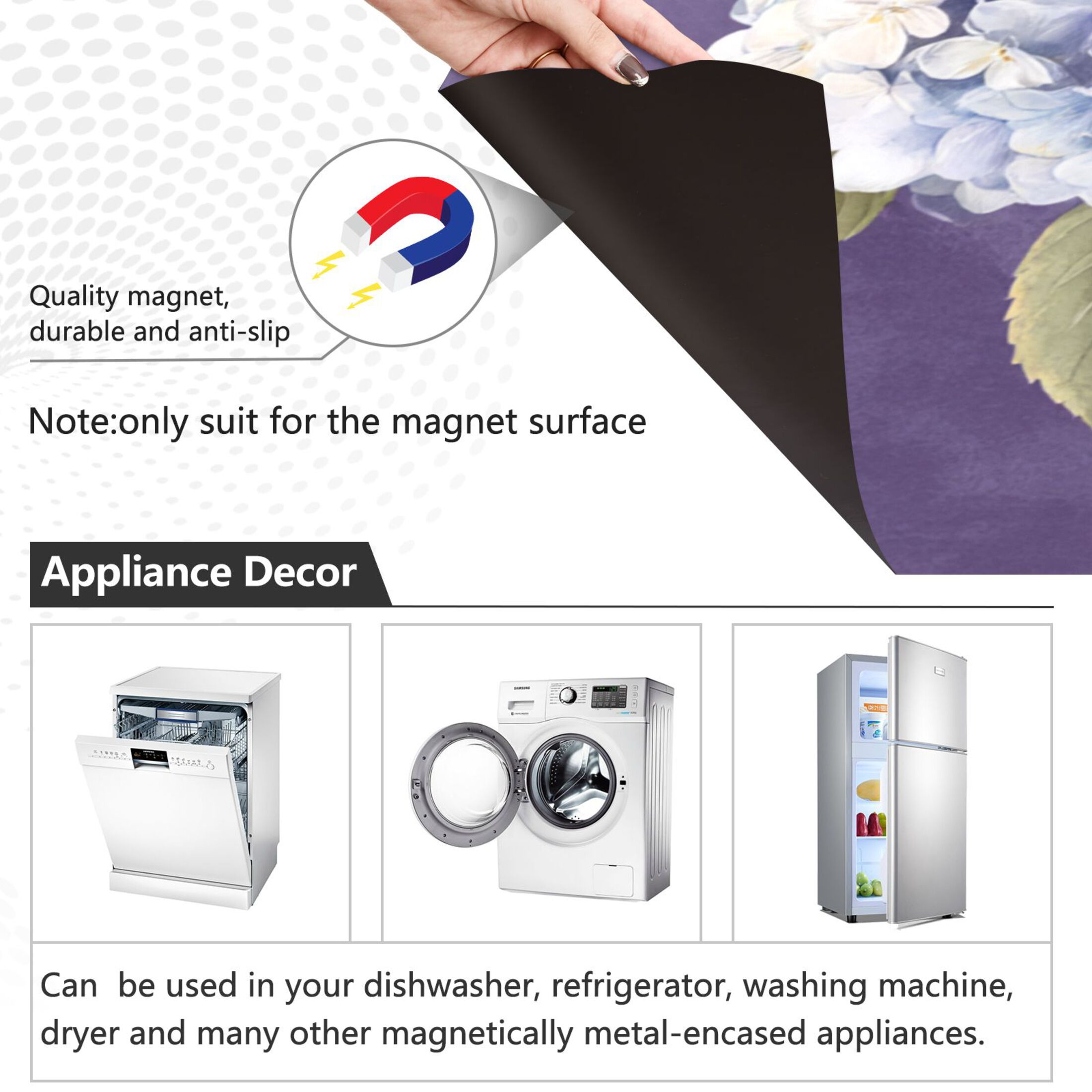 Dishwasher Magnetic Refrigerator Magnet Cover Sticker Home Decorative 23"x26" Blue and White Hydrangeas