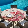 thumbnail image 6 of Valentine's Day Round Tablecloth, Fitted Table Cover with Elastic for 45"-54" Round Tables, Pink Gnomes Love Roses Sweet Beige Table Cloth Outdoor Indoor Dinning Party Waterproof Tablecloths, 6 of 7