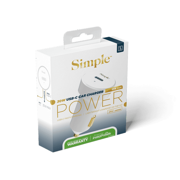 Simple 30w Usb-C Car Charger White