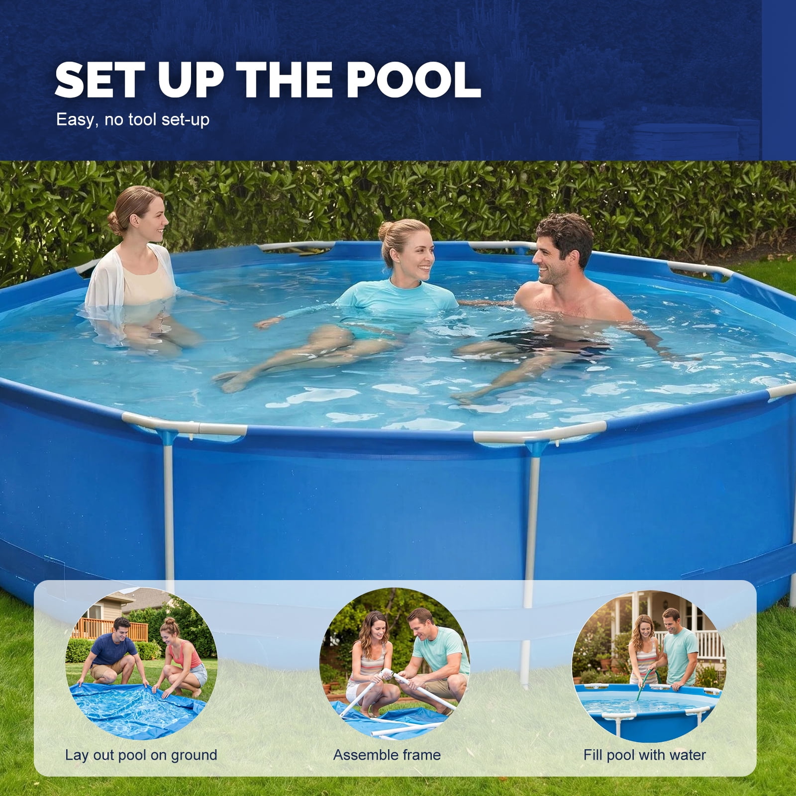 Honeydrill 10ft x 30in Metal Frame Above Ground Swimming Pool, Round