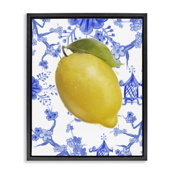 Stupell Industries Lemon Over Chinoiserie Food & Beverage Painting Black Floater Framed Canvas Art Print Wall Art, 17 x 21
