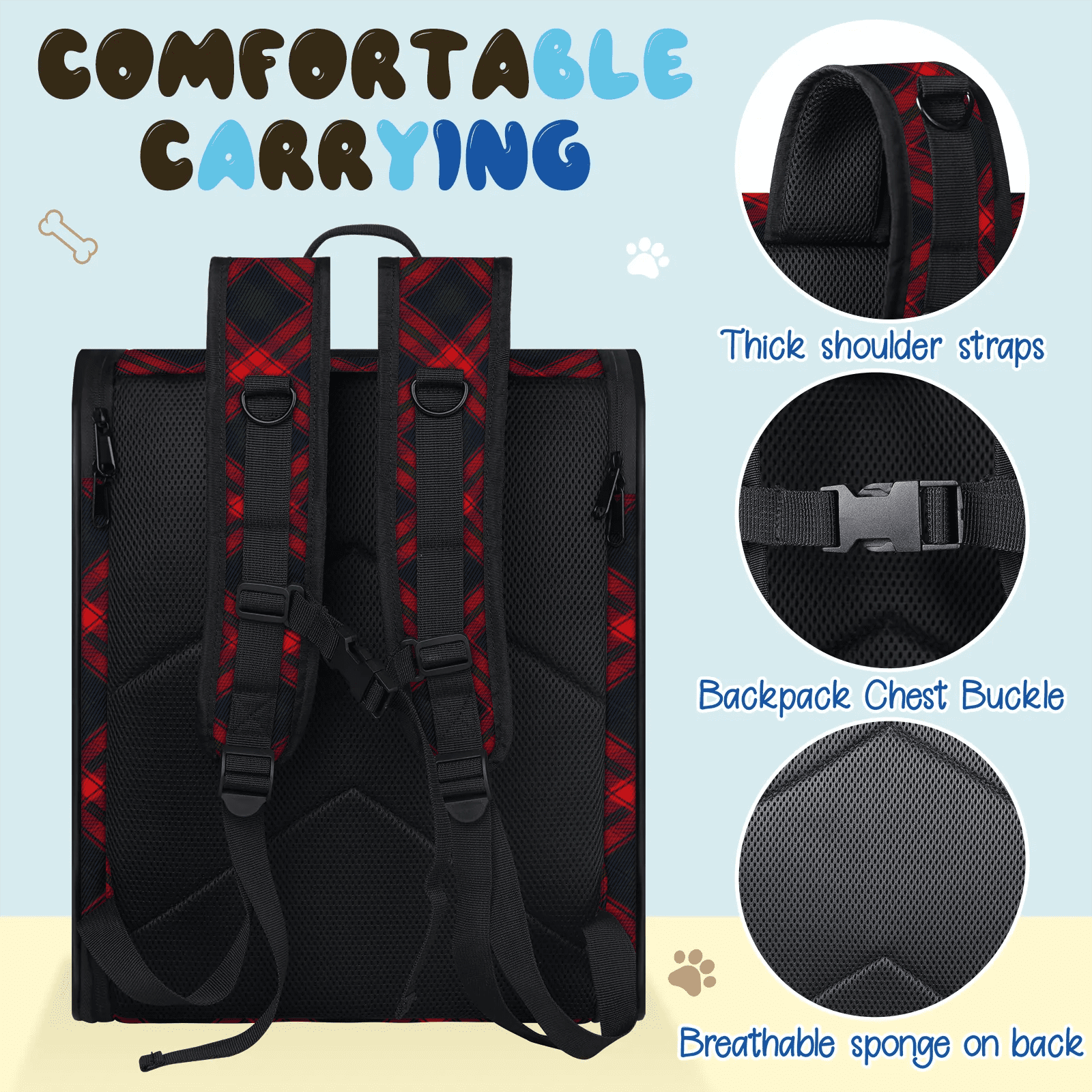 Dog Carrier Backpack for Small Dogs Cats Puppies,Customized Pet Carrier Backpack with Name,Pet Backpack Bag with Ventilation Mesh and Safety Leash Removable Mat for Hiking, Travel, Outdoor