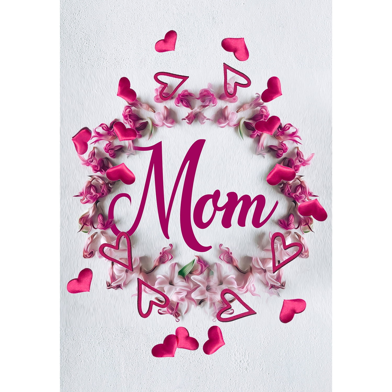 America Forever Happy Mother's Day Floral House Flag 28 x 40 inches Hearts Double Sided Holiday Seasonal Yard Outdoor Decorative Pink Flower Wreath Love You Mom Flag