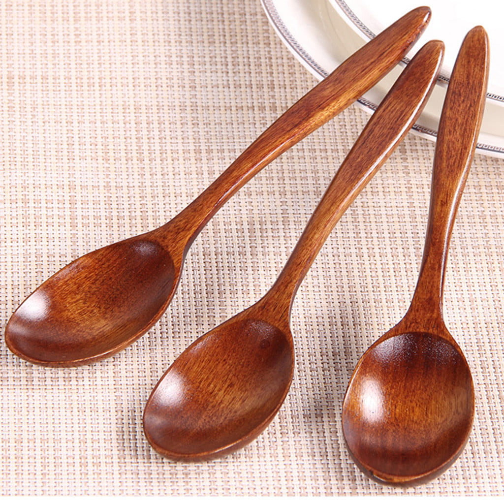 5PCS Kitchen Wooden Spoon Bamboo Cooking Utensil Tool Soup Teaspoon Catering HS
