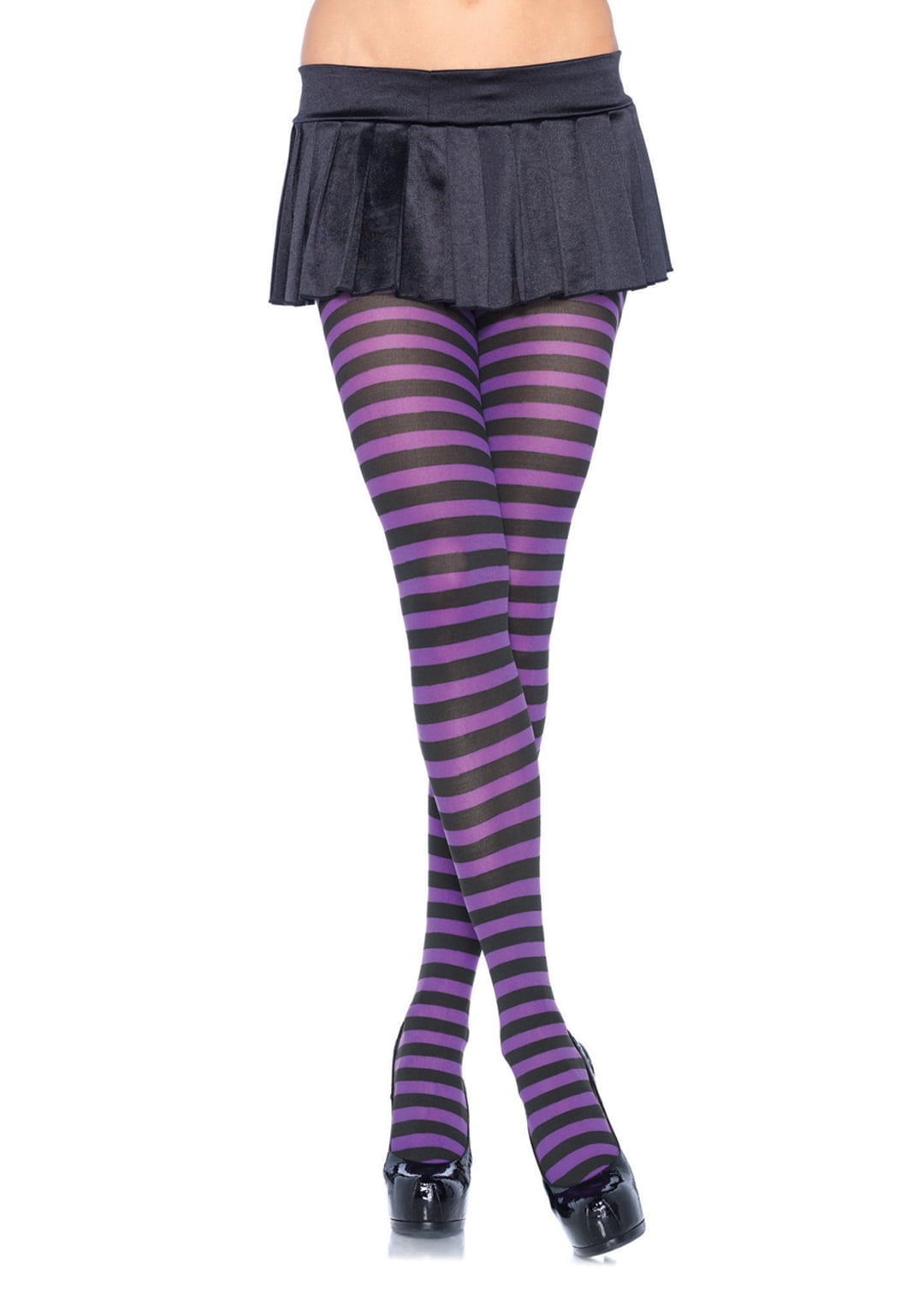 Black And Purple Striped Tights Halloween Leg Avenue Adult Plus 1X/2X New