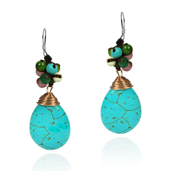 Copper Wrap Turquoise Multi Stones 925 Silver Drop Earrings