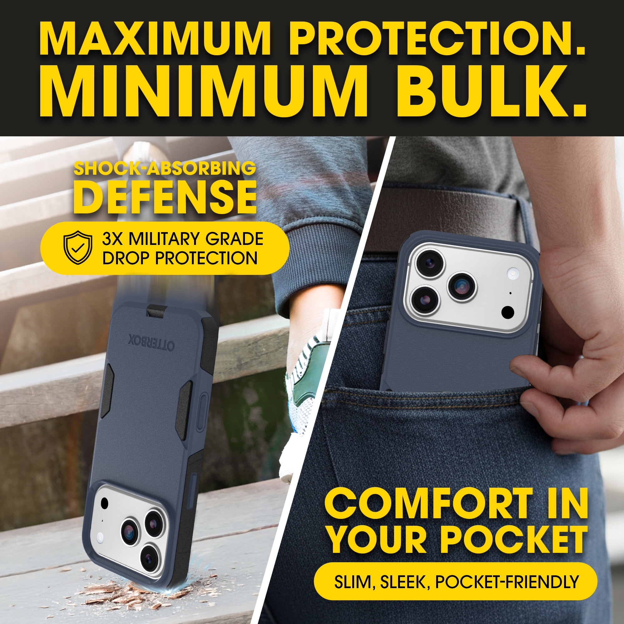 OtterBox iPhone 17 Pro (Only) – Commuter Series Case – Built-In MagSafe – Thin, Dual-Layer, Pocket-Friendly, Port Cover –  Midnight Sky (Blue/Black)
