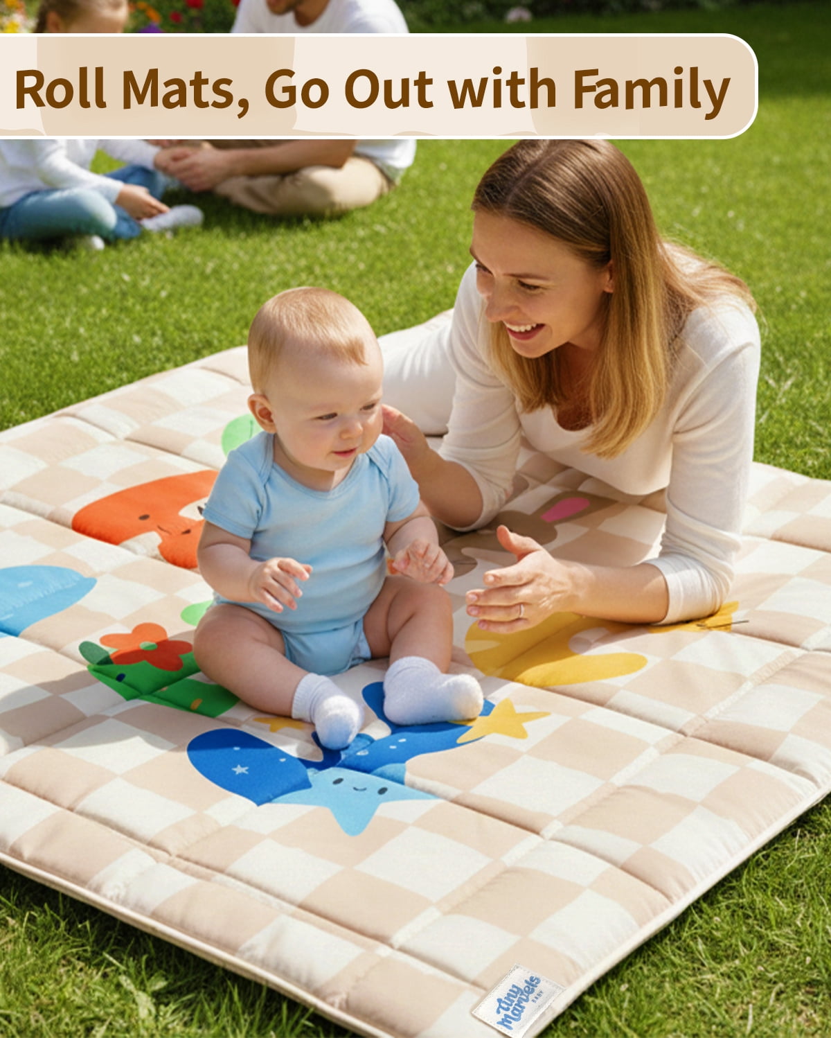 Tiny Marvels Baby Play Mat for Floor, Super Soft, Non-Slip, Fits 50x50 Playpen,Age_Group 0-5 Years (Sand Checks)