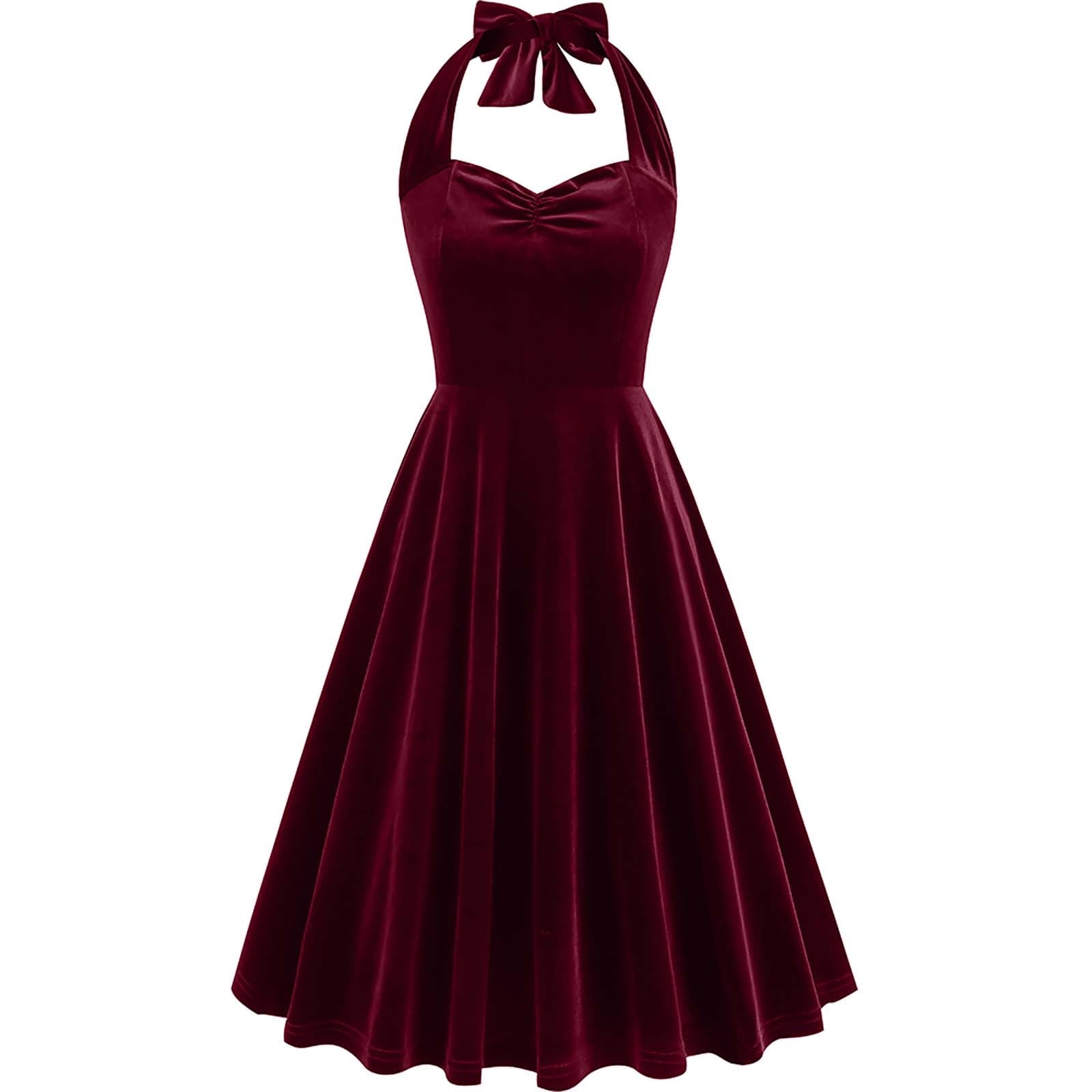 OSFVNOXV Halter Velvet Dress for Women Retro 1960s Dress Sleeveless High Waist Bodycon A-Line Swing Mini Dress for Prom Gown Party