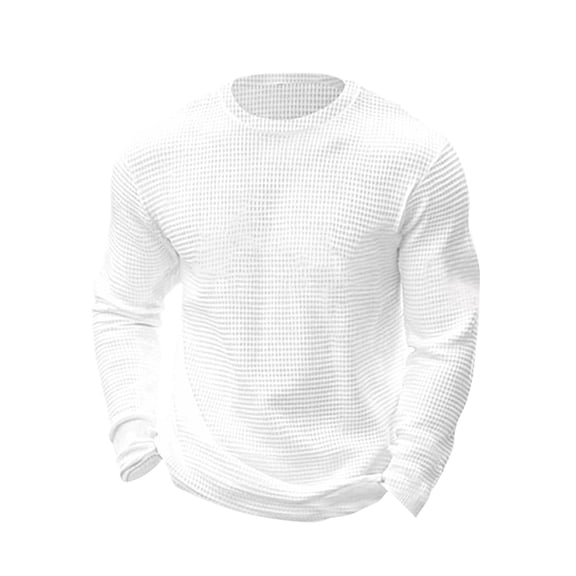 JIA JIA SHUANG Men's Long Sleeve Shirts Crew Neck Thermal Tops Casual Textured Pullover Lightweight Regular Fit Undershirts