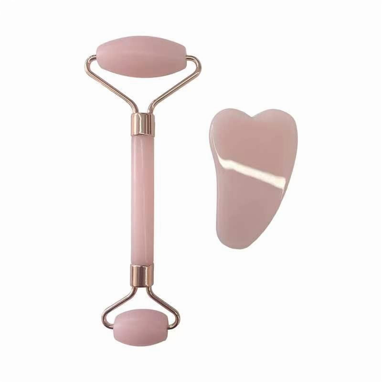 2-in-1 Face Roller and Gua Sha Tool Set, Rose Quartz Facial Massager for a Soothing, Cooling Sensation and Radiant Appearance