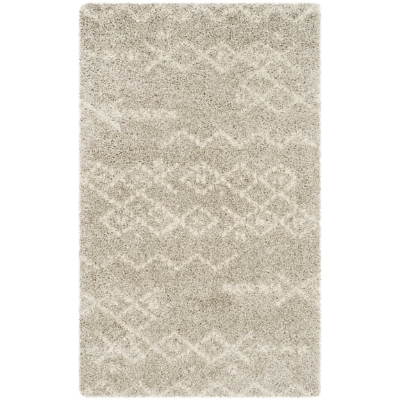 SAFAVIEH Arizona Theobald Geometric Shag Area Rug, Grey/Ivory, 2'3" x 4'