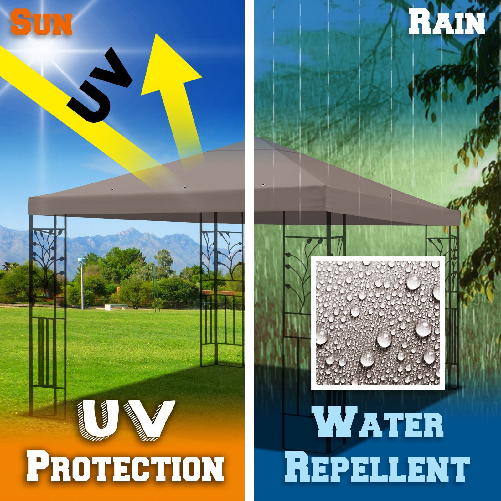 SUNRISEUMBRELLA 119“”x119” Gazebo Replacement Canopy Top Single Tier Canopy Top Cover(TAUPE)
