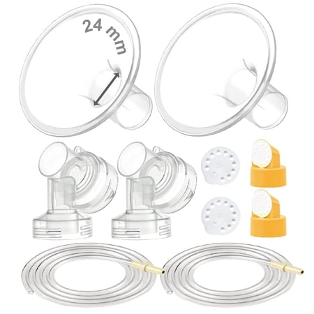 Maymom Breast Pump Kit Compatible with Medela Pump in Style Advanced Pump; 2xTwo-Piece 24mm Breastshield, 2 Valve, 4 Membrane, 2 Replacement Tubing; Replacement Part for Medela Shield, Medela Valve