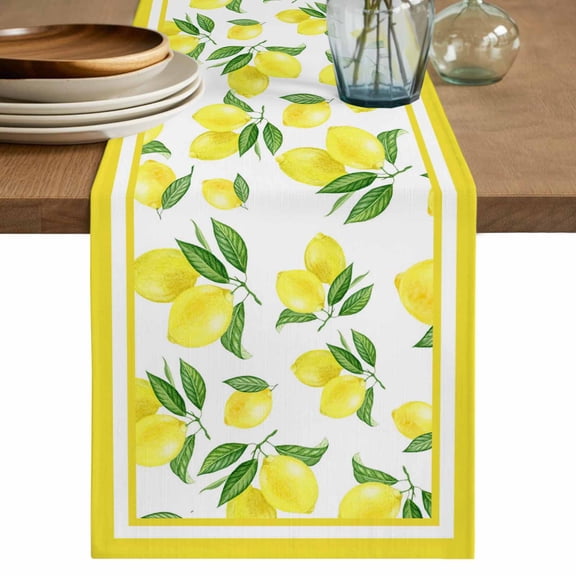 Yellow Lemon Table Runner 72 Inches, Summer Watercolor Fruits Leaf Bed Runner Dresser Scarves Tabletop for Indoor Outdoor Parties/Ceremony/Banquet, 16" x 72"