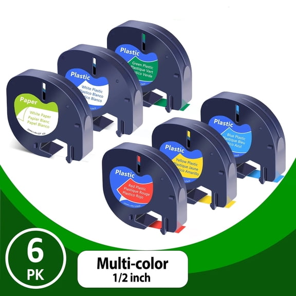 6PK Compatible for Dymo Letratag Refills 91330 91331 91332 91333 91334 91335 Paper & Plastic 1/2" 12mm Label Tape for LetraTag Plus LT100H LT100T Label Maker