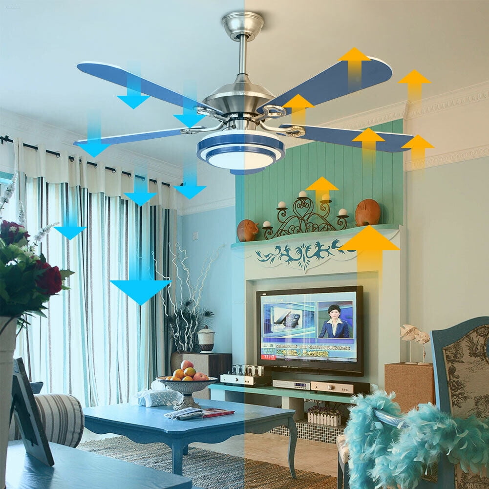 Acrylic Ceiling Fan Light Chandelier Lamp LED Dimmable 5-Blade with Remote Blue