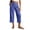 Blue, variant on Womens Gingham Plaid Drawstring High Waist Cropped Wide Leg Capri Pants Dual Side Hand Pockets Lightweight Woven Loose Flow Casual Everyday Trousers
