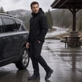 thumbnail image 4 of Youthup Men's Packable Hooded Long Coat - 3D Tailored Loose Fit Outdoor Commuter Jacket with Multiple Pockets, 4 of 13