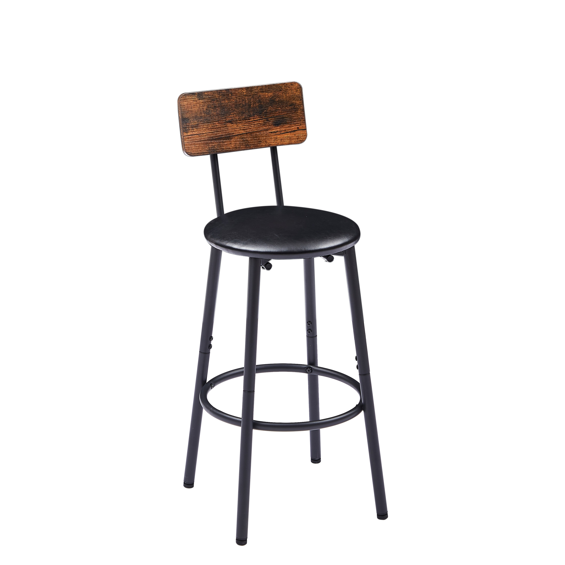 Noble House Round 3-Piece Bar Set, Pub Table with Shelf & 2 Upholstered Stools, Industrial Small Space Design, Rustic Brown