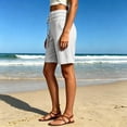 thumbnail image 7 of Bermuda Shorts for Women with Pockets Knee Length Elastic Waisted Long Shorts Casual Workout Side Tie Shorts with Pockets White L, 7 of 7