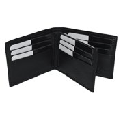 Leatherboss Genuine Leather Bifold Wallet with a Middle Flap and Outside ID Window