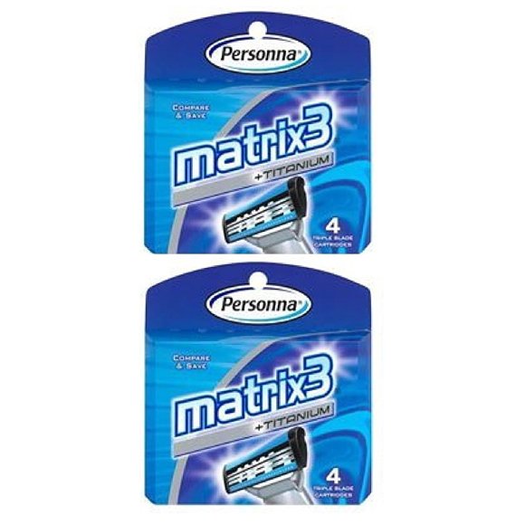 Personna Matrix3 Titanium Triple Blade Refill Cartridge Blades, 4 Ct. (Pack of 2)