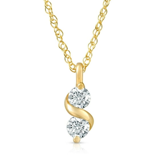 Pompeii 1/3Ct Diamond Two Stone Pendant in White Yellow or Rose Gold Lab Grown Necklace
