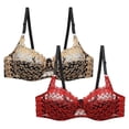 thumbnail image 3 of Feancey 2 Pack Push Up Bras for Women Lace Embroidered Plus Size Bra Semi See Through Underwire Brassiere Support Lift Up Bralettes Red L, 3 of 10