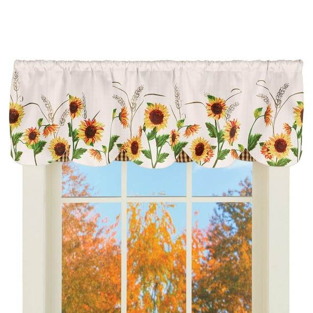 Window Valance Curtain With Scalloped Sunflowers Decoration For Window Valance Curtain With Scalloped